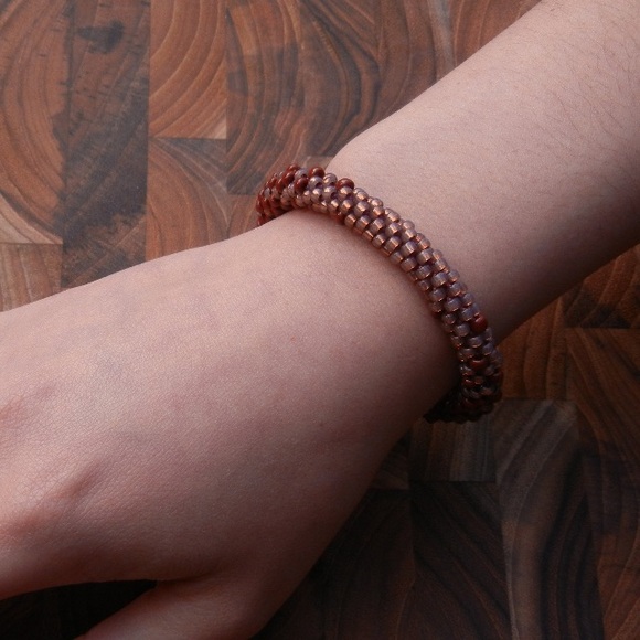 Copper tone Oxblood Seed Bead Bracelet, Handmade Custom Size | Jaded Vine Design - Picture 3 of 6